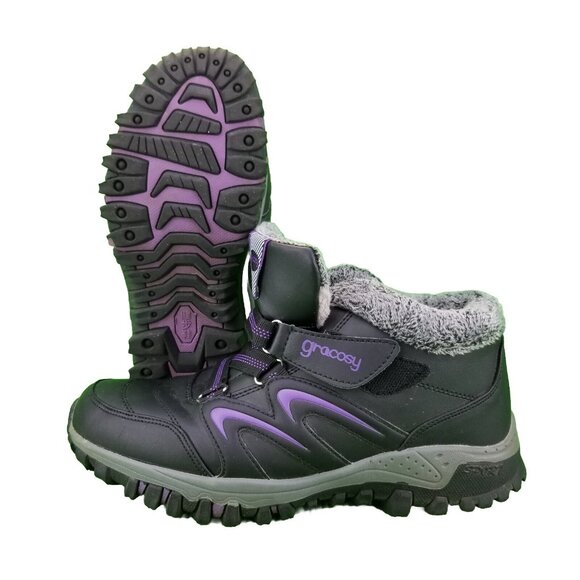 ✅Gracosy Women’s Faux Fur Lined Outdoor Hiking Boots Black Faux Leather Size 41 - Picture 2 of 11